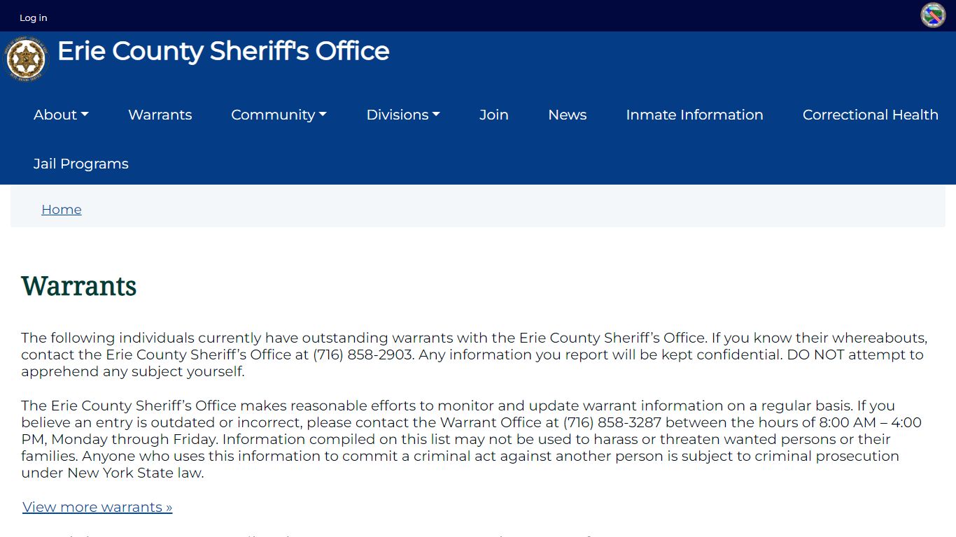 Warrants | Erie County Sheriff's Office
